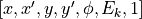 [x, x', y, y', \phi, E_k, 1]